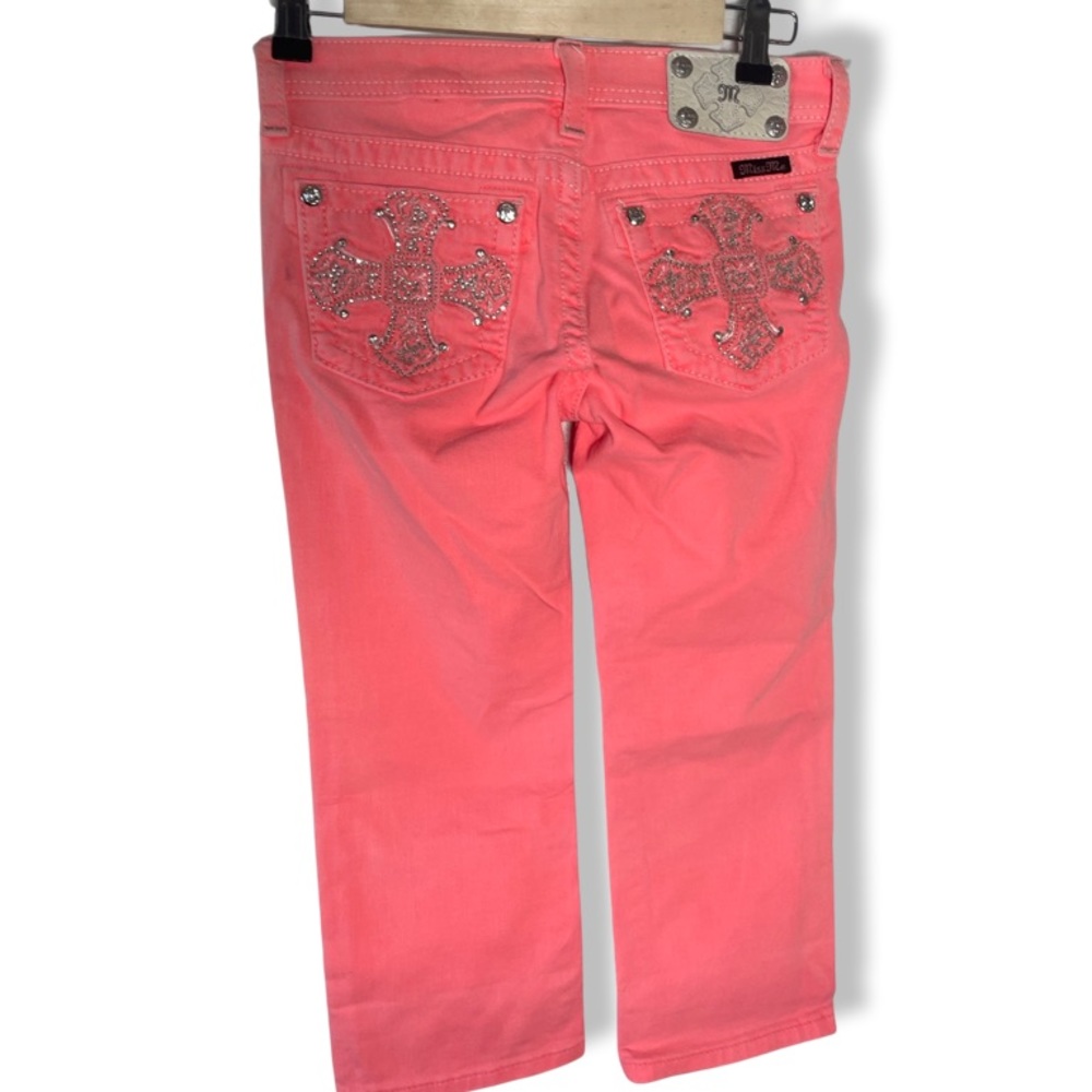 Miss Me Girls Neon Coral Hot Pink Bling Denim Capri Pant Jeans